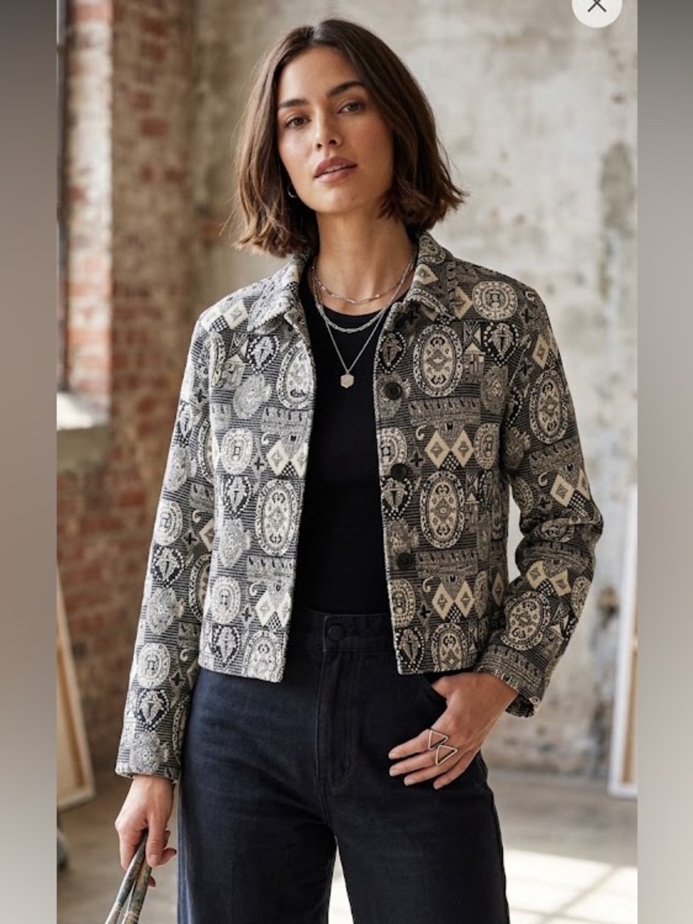 Vintage 90s Woven Tapestry Geometric Patterned Jacket Western Boho Size Small 4